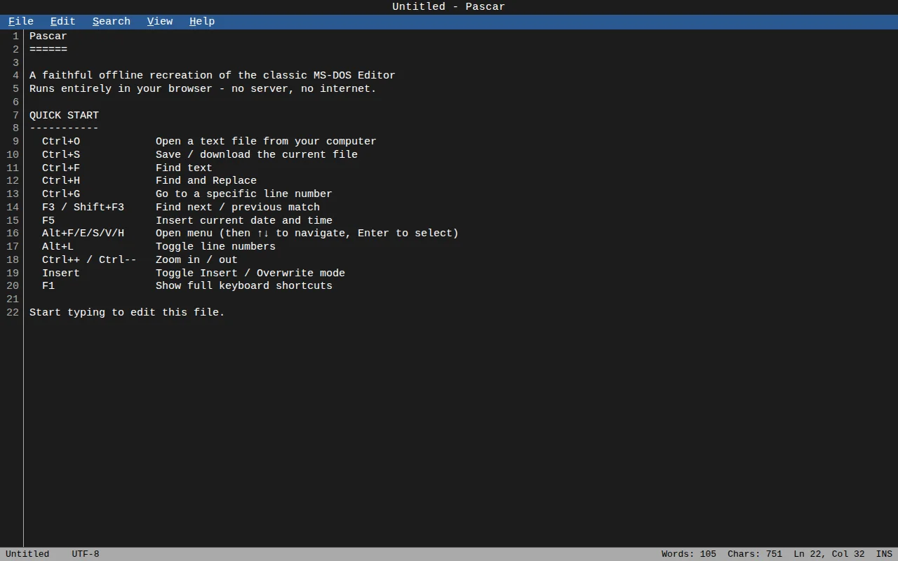 A faithful offline recreation of the classic MS-DOS Editor
