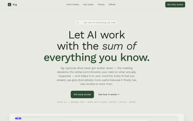 Sig – personal & team knowledge base built from your work conversations