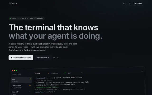 Mux0 – Open-source macOS terminal with workspace tabs and agent hooks