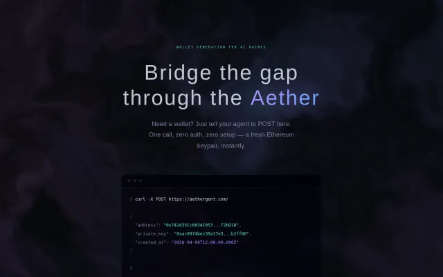 Get an Ethereum wallet for your agent with one API call, no OAuth