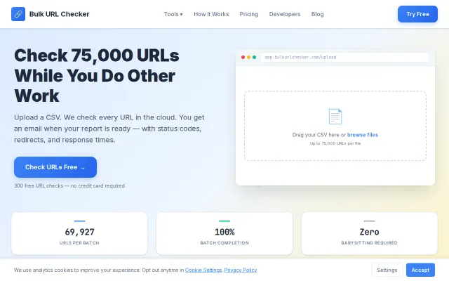Bulk URL Checker – check 75k URLs from any LLM via MCP