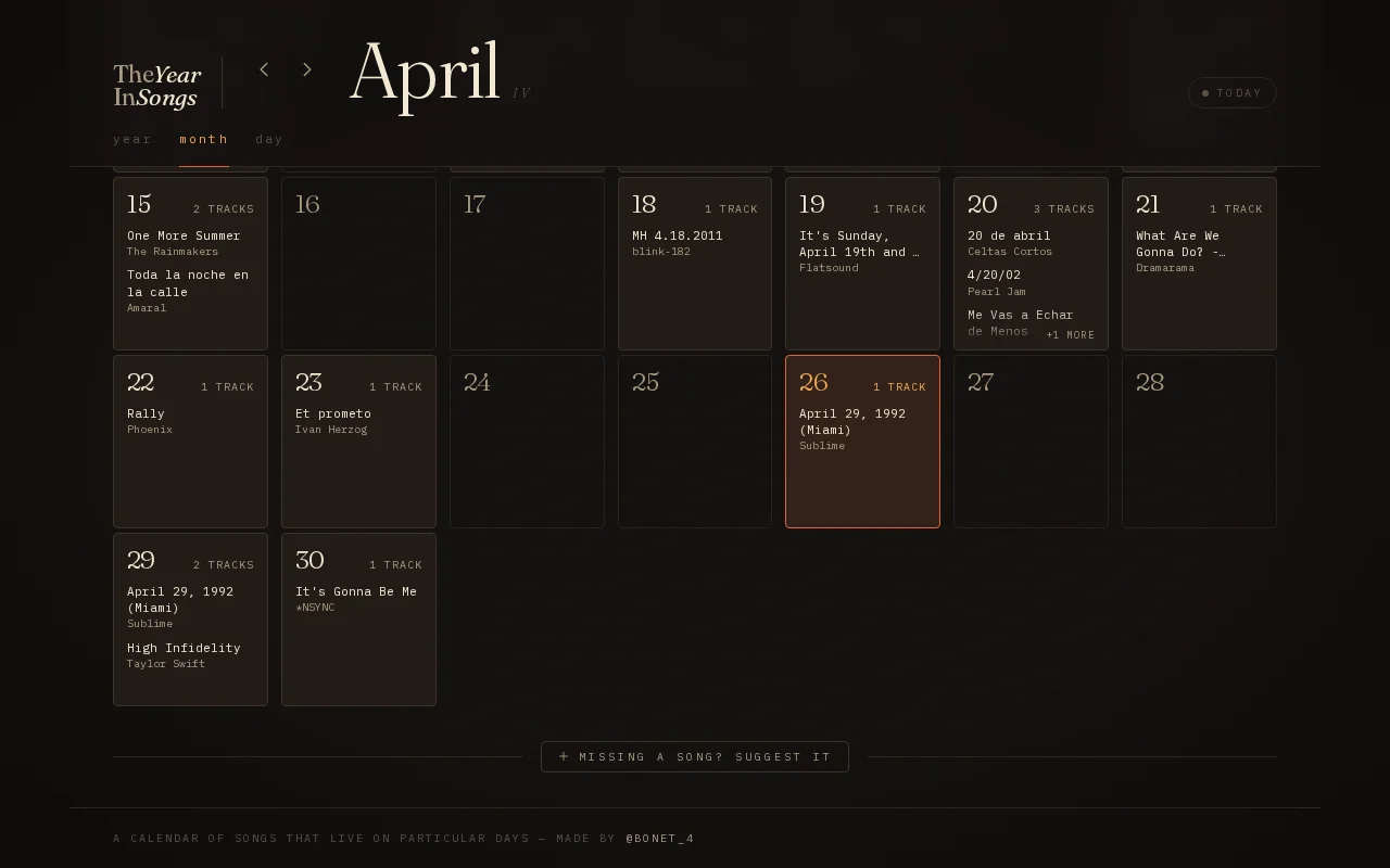 A Calendar for Songs