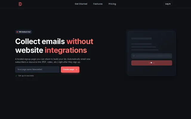 I've built email capture on a hosted page (no SDK/ESP setup)