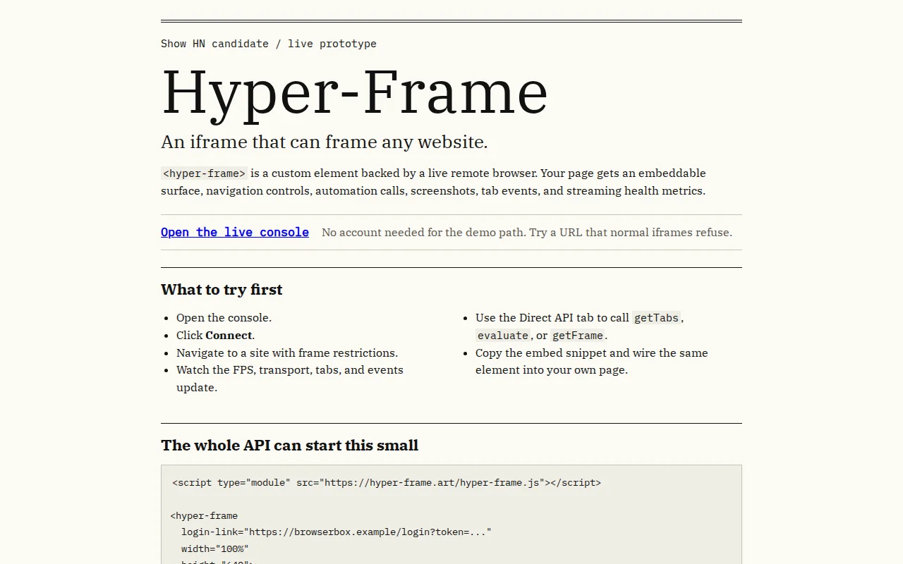 <Hyper-frame> – an iframe element to embed any website