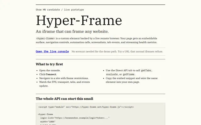 <Hyper-frame> – an iframe element to embed any website