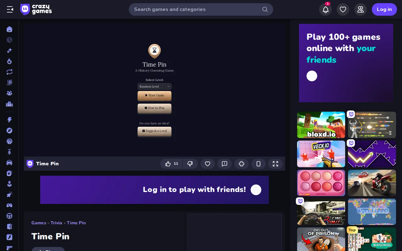 Time Pin – a Geo Guessr style game but history themed