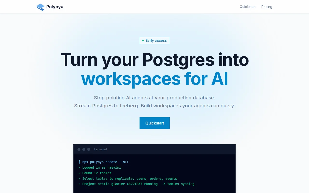 Polynya – Turn your Postgres into workspaces for AI