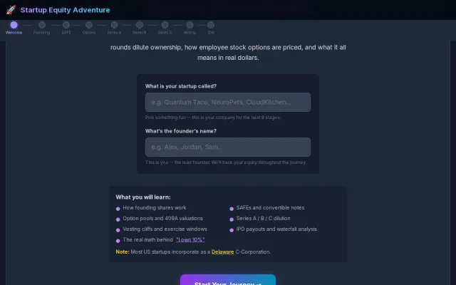 Startup Equity Adventure Game