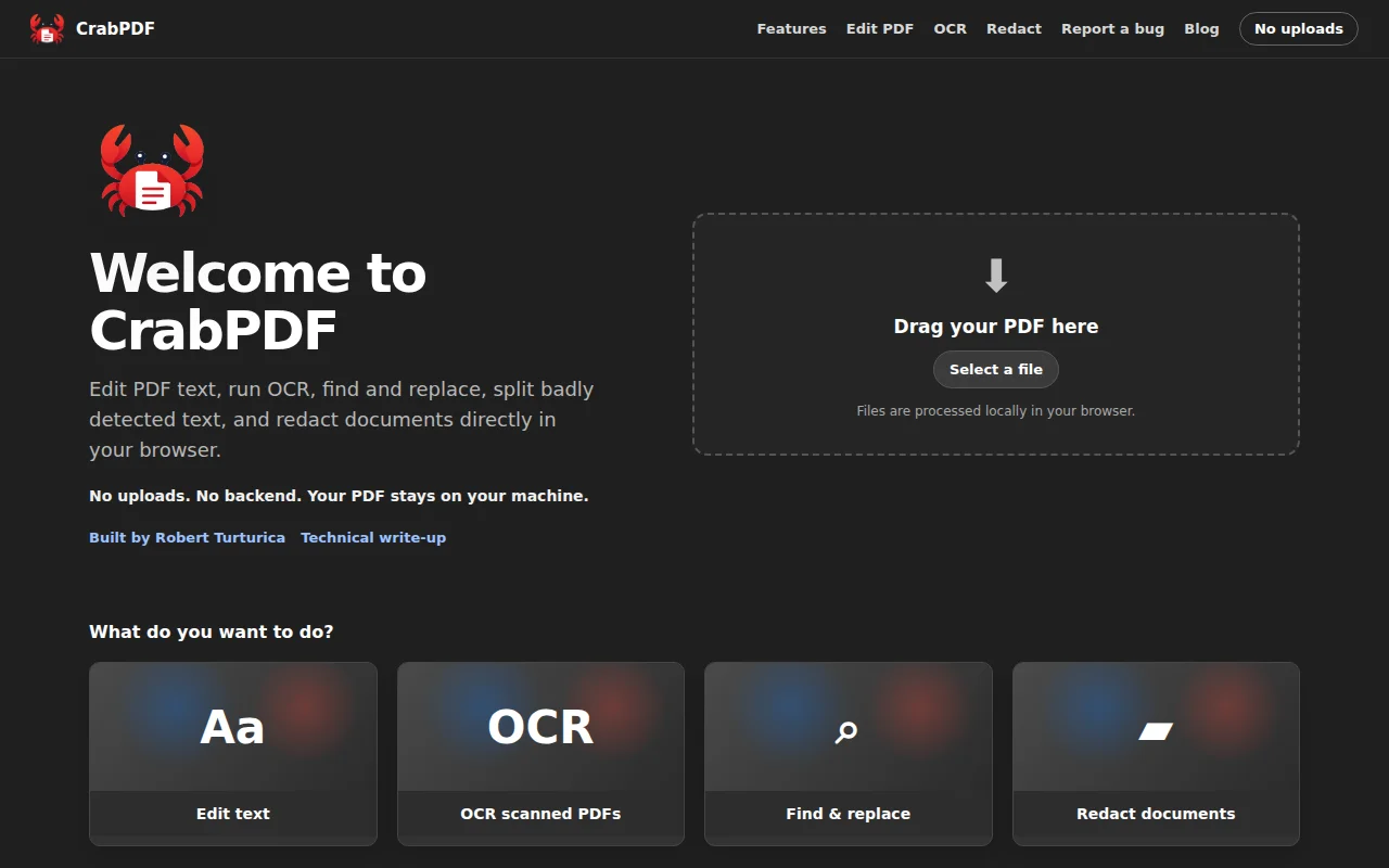 CrabPDF – privacy-first PDF editor that edits real text