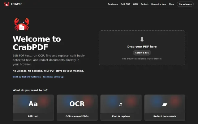 CrabPDF – privacy-first PDF editor that edits real text