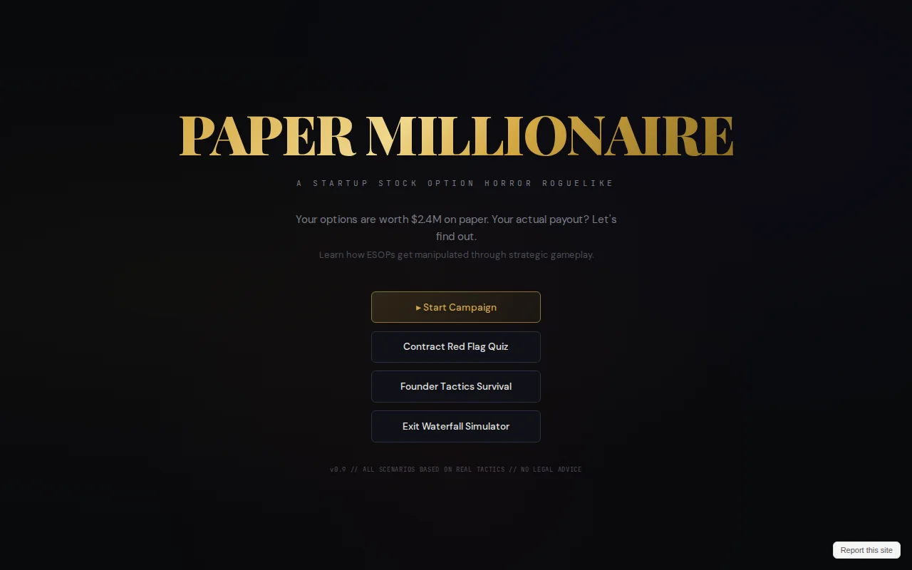 Paper Millionaire – A Startup Stock Option Horror Roguelike
