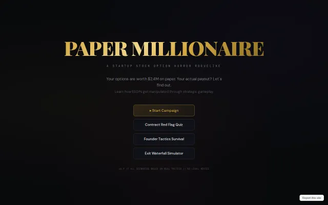 Paper Millionaire – A Startup Stock Option Horror Roguelike