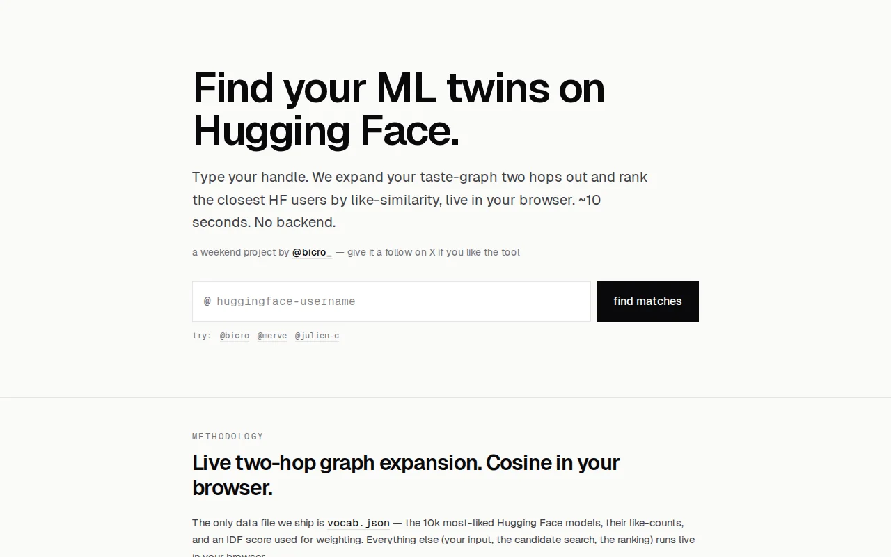 Find people researching areas similar to you (HuggingFace)