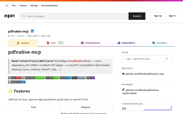 Pdfnative-MCP – Model Context Protocol server for the pdfnative engine