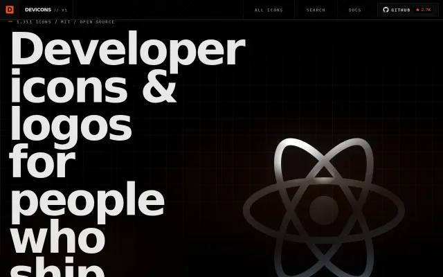Devicons, +1300 logos and icons in React, SVG, and icon format