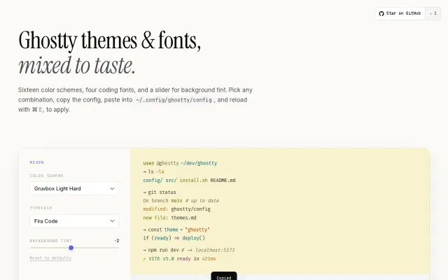 Ghostty Theme Mixer (preview themes and fonts live)
