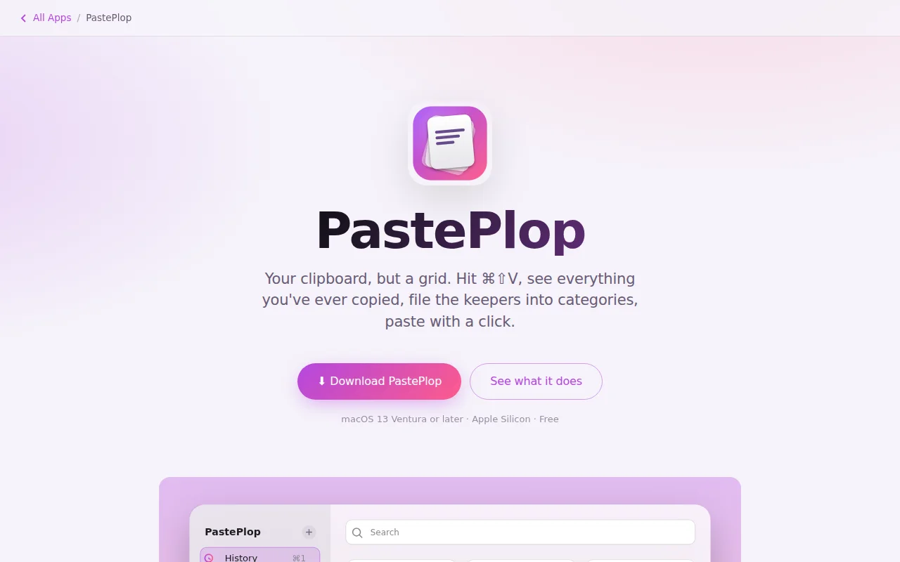 PastePlop – yet another Mac clipboard manager