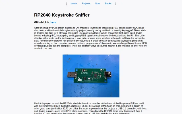 A DIY, MITM Keyboard Sniffer Built Around an RP2040