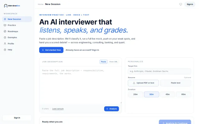 InterviewDen – Free voice AI mock interviews for SWE, IB, quant, more