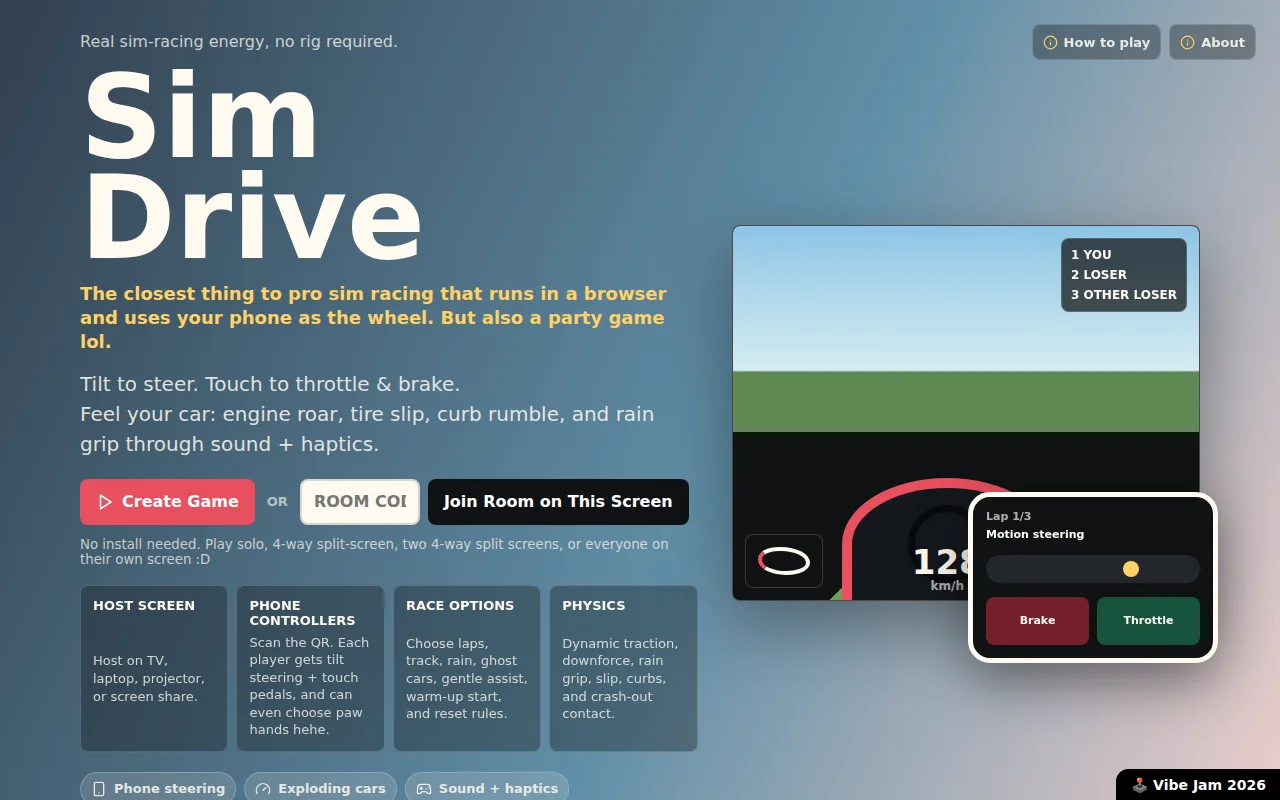 SimDrive – a browser racing game with your phone as the controller:D