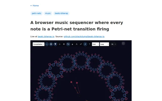 A browser music sequencer: every note is a Petri-net transition firing
