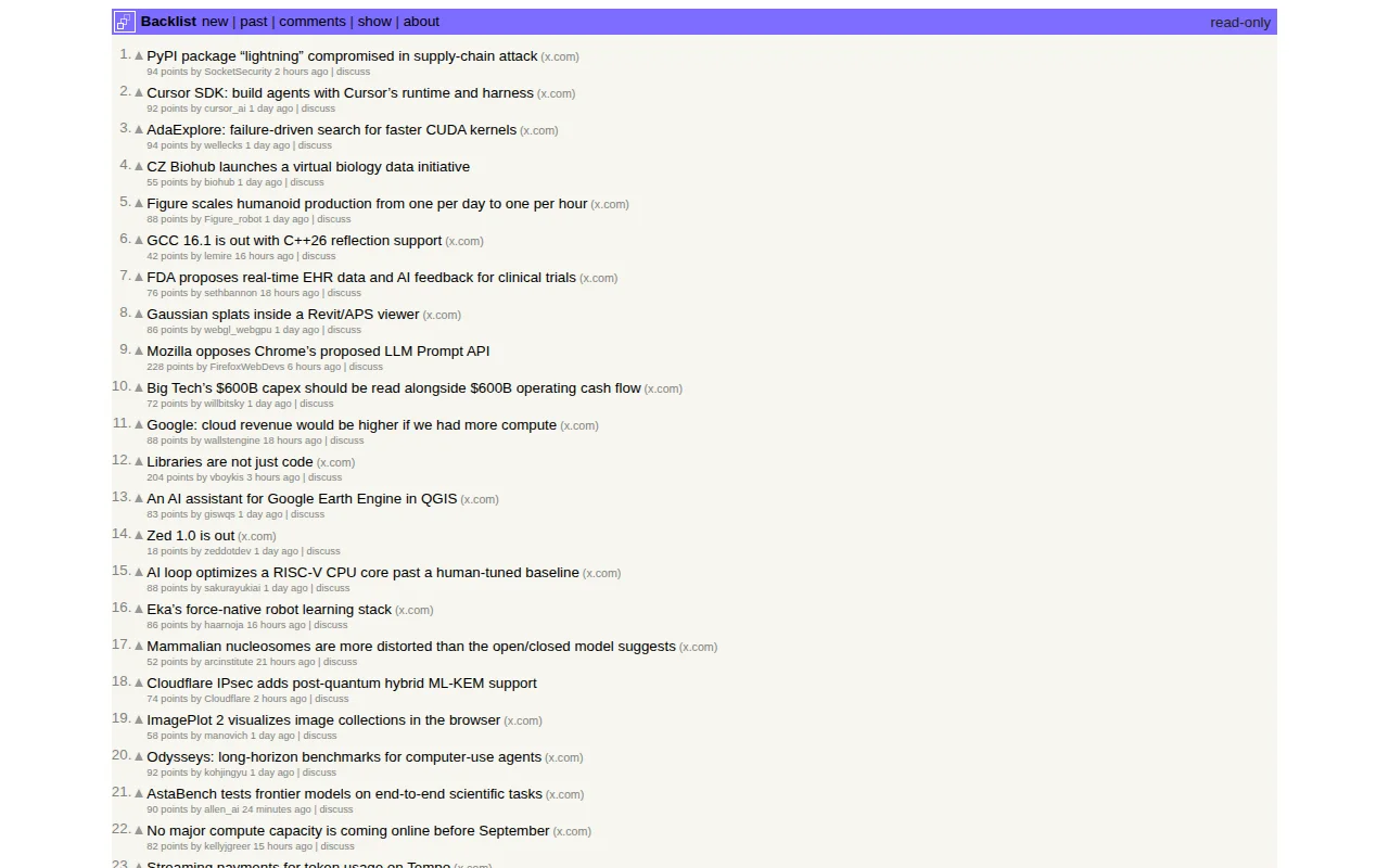 Backlist – an AI-generated front page for my Twitter timeline