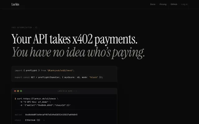 Larkin – Authorization middleware for x402 agent payments