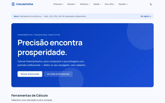 CalculeOnline – 150 Brazilian financial/math calculators, in-browser