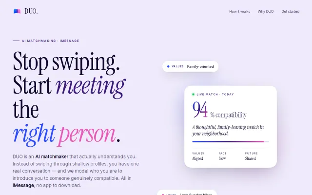 Duo – AI Matchmaking over iMessage