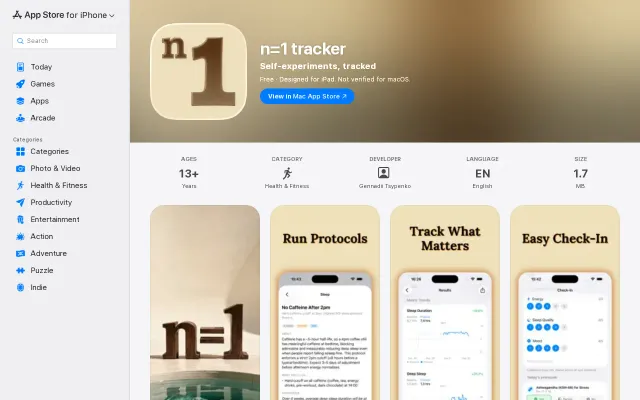 N=1 – iOS app for structured longevity self-protocols