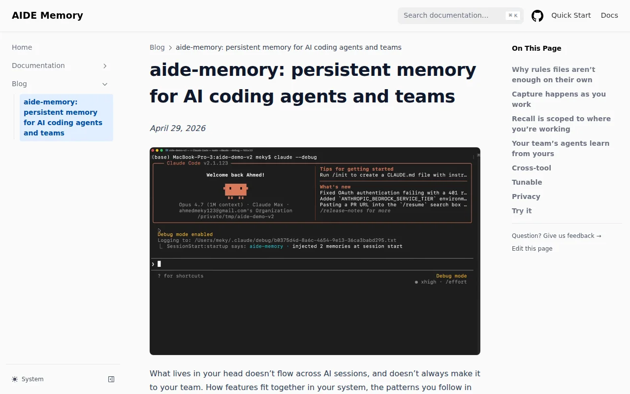 Aide-memory – persistent memory for AI coding agents and teams