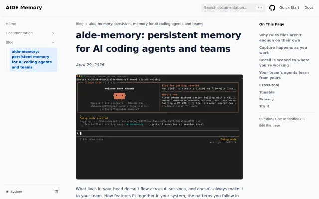 Aide-memory – persistent memory for AI coding agents and teams