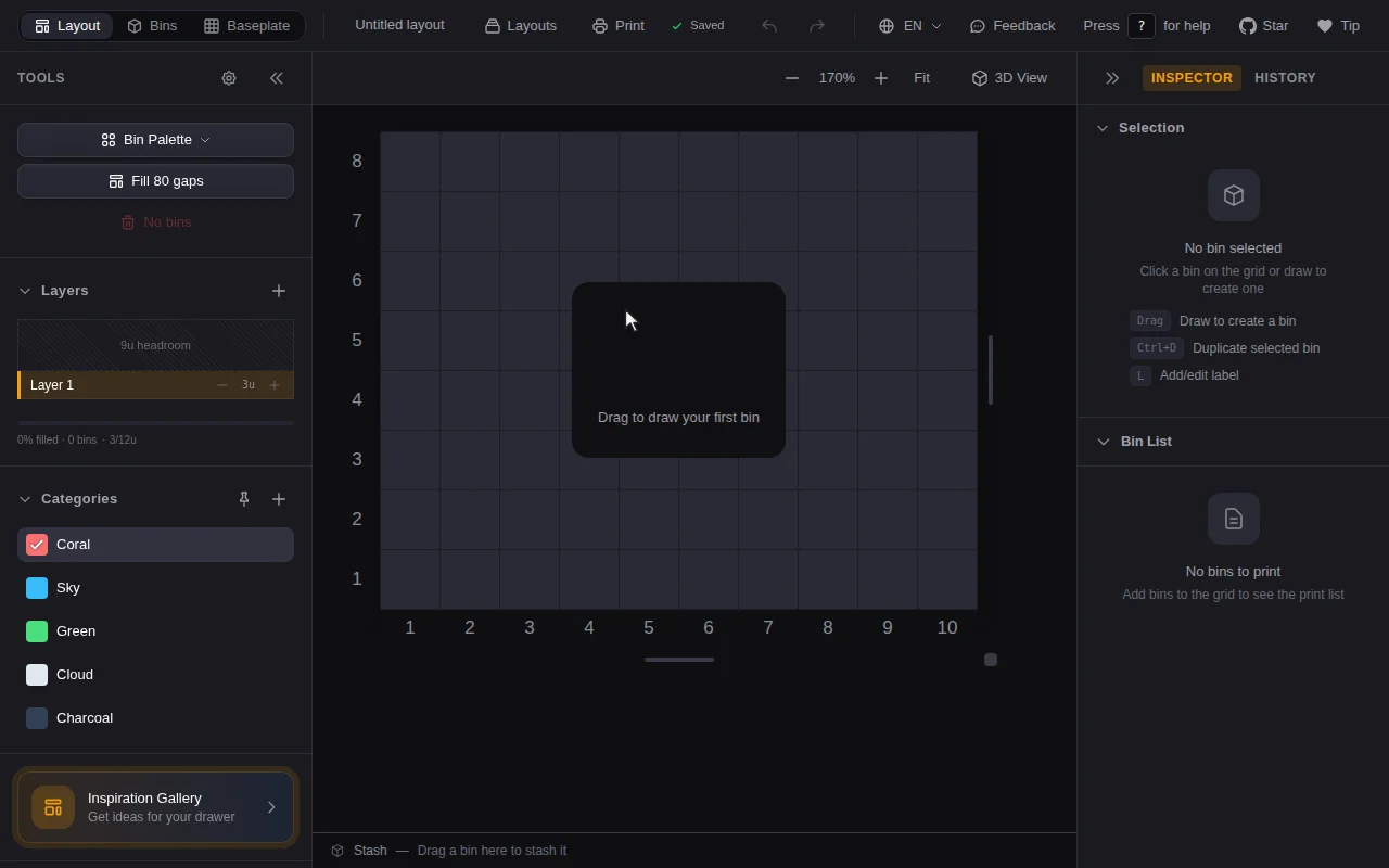 A visual planner for the Gridfinity modular storage system
