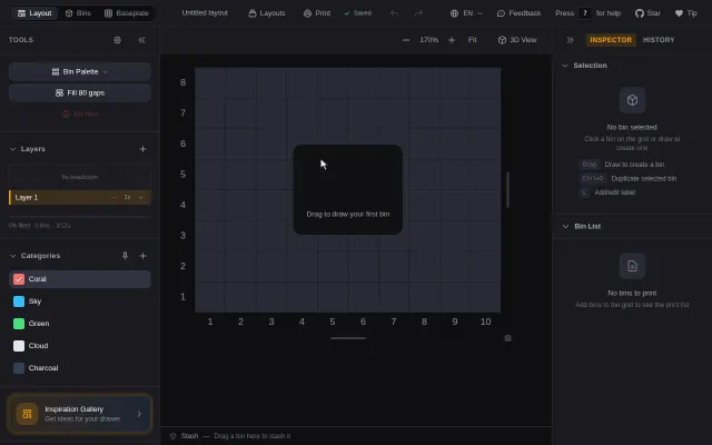 A visual planner for the Gridfinity modular storage system