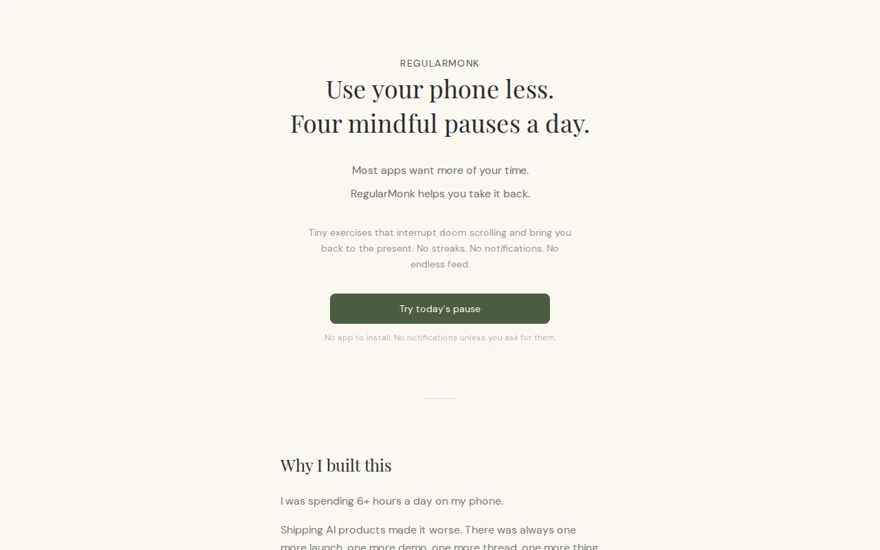 RegularMonk – a web app that helps me use my phone less