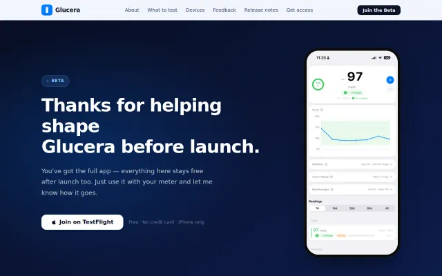 Glucera Local-first iPhone glucose app, seeking fingerstick beta tester