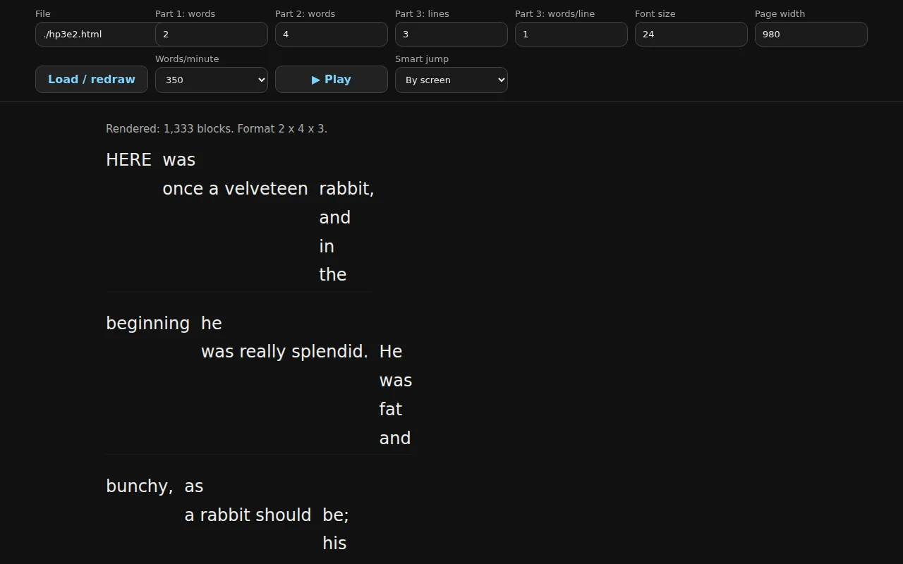 Three-step Reader an experimental visual layout for speed reading books