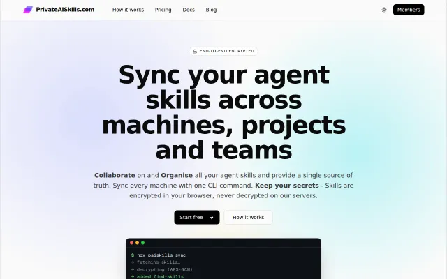 Sync agent skills across devices, projects or teams