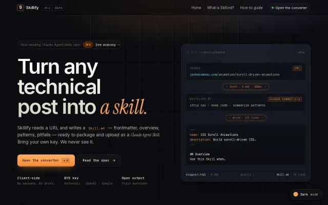 Generate SKILL.md files from URLs, in the browser