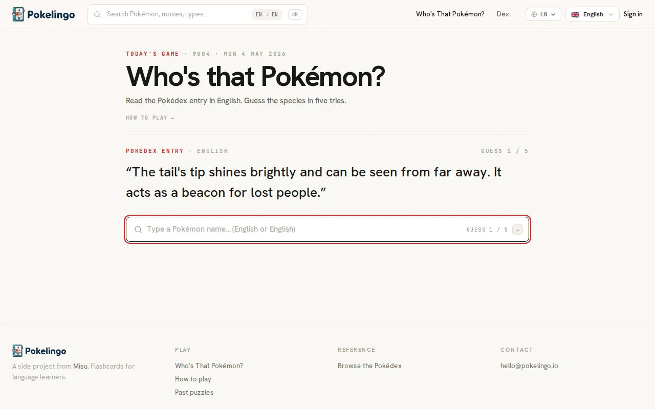 Pokelingo – guess the Pokémon from its Pokédex entry in target language