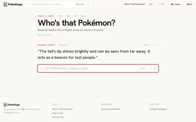 Pokelingo – guess the Pokémon from its Pokédex entry in target language