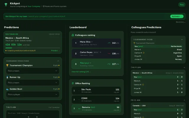 I built a Slack-native World Cup prediction pool for distributed teams