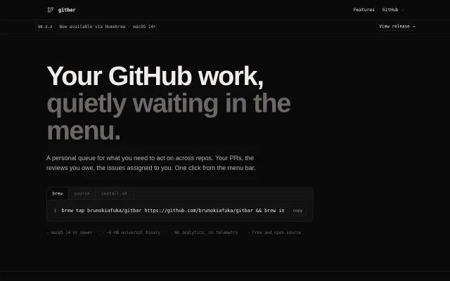Gitbar – A menu bar app for GitHub PRs and issues
