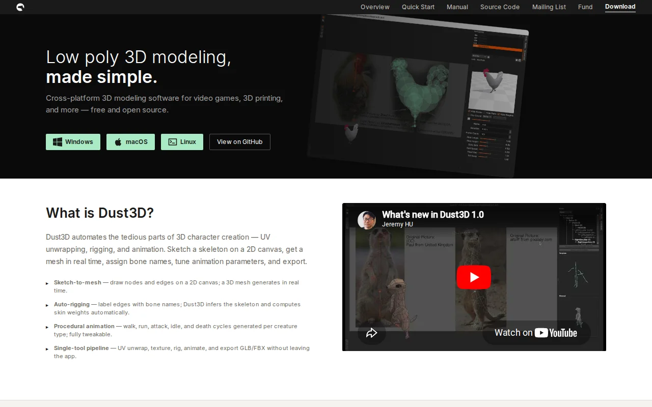 Dust3D 1.0 – low-poly 3D modeling tool (10 years in the making)