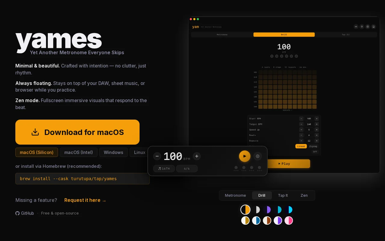 Yames – A distraction-free desktop metronome built with Rust and Tauri