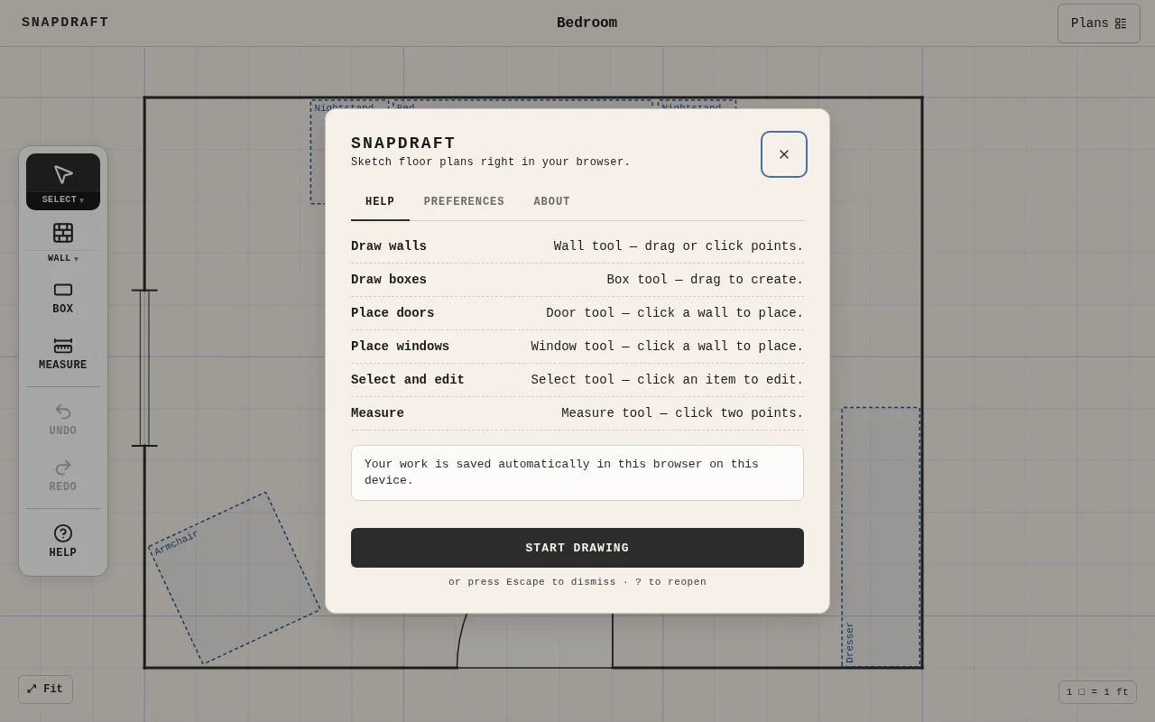 SnapDraft – Sketch floor plans in the browser