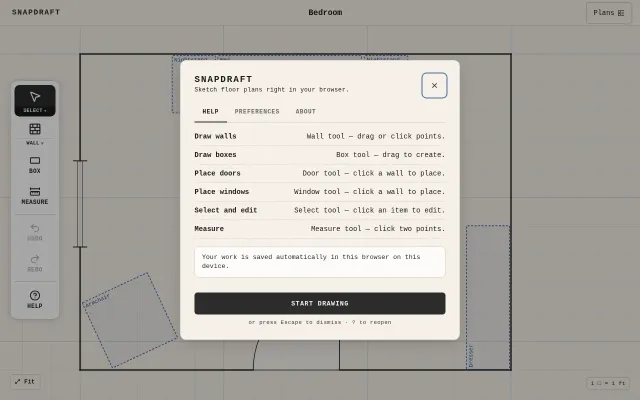 SnapDraft – Sketch floor plans in the browser