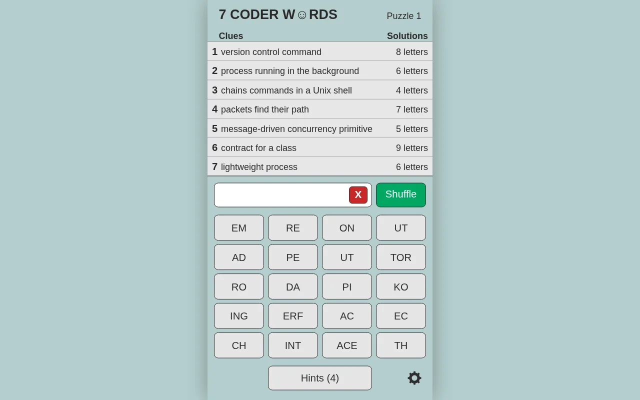 A word puzzle web game for programmers