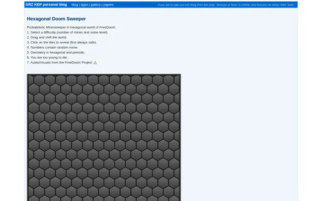 Hexagonal, noisy, periodic Minesweeper in FreeDoom style