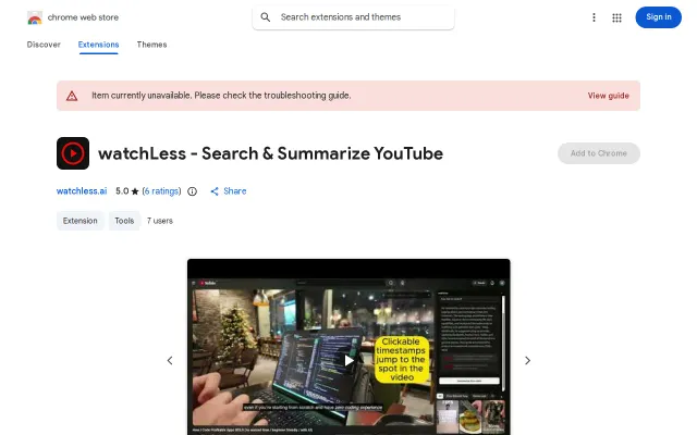 WatchLess – search inside a YouTube video and get timestamped answers
